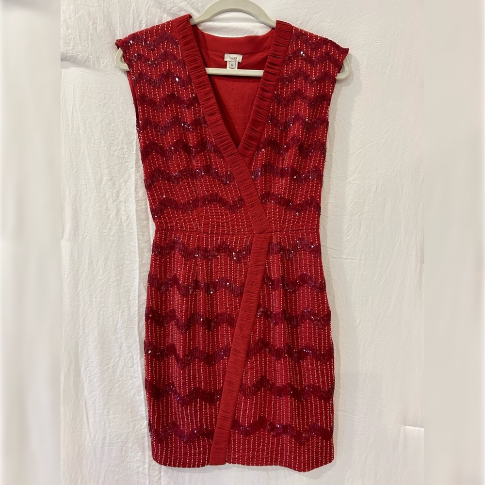 HOSS RED SEQUIN COCKTAIL DRESS